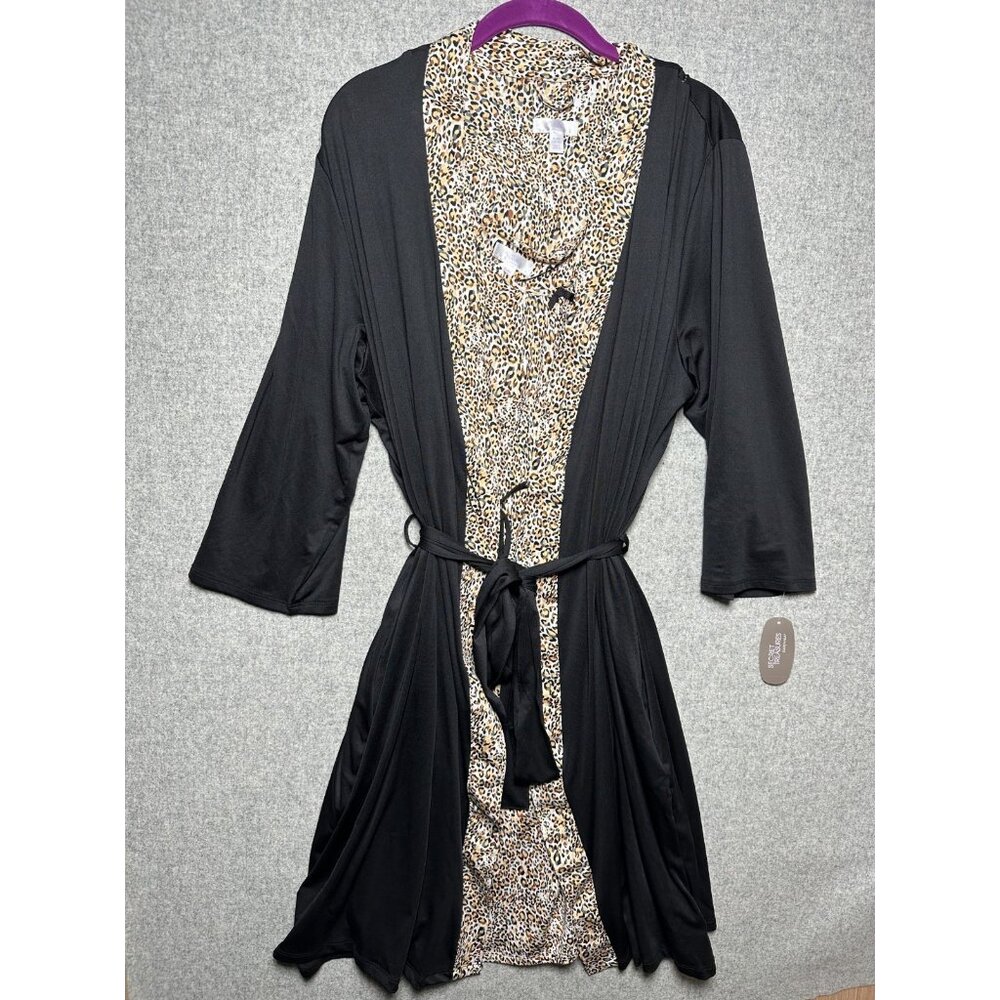 New Secret Treasures XL Lingerie Nightgown Robe Set Animal Print Knee Length